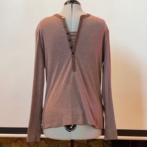 Men’s brown heather button front long sleeve Henley shirt